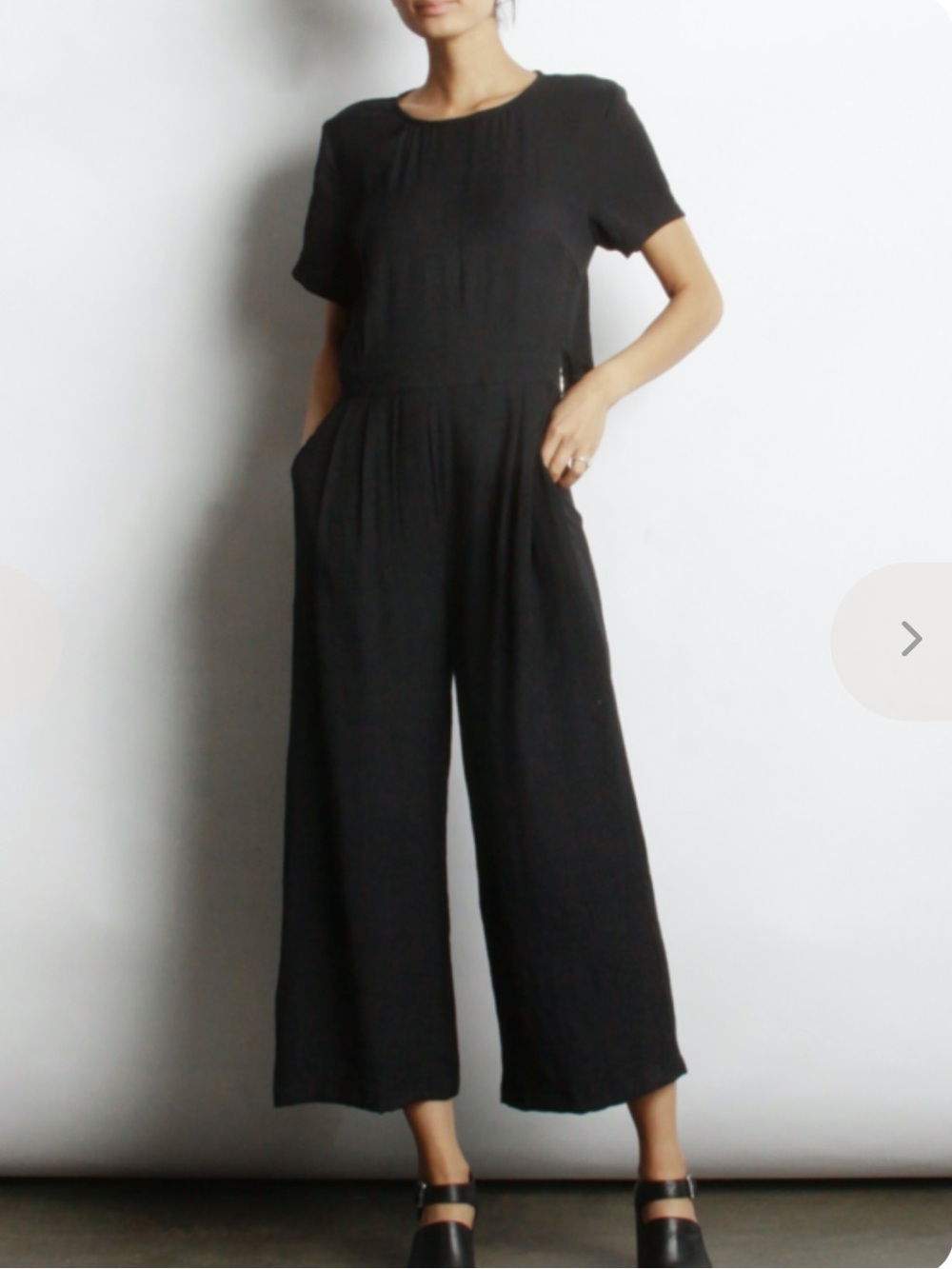 Mod Ref Kai Jumper Black Short-Sleeve Wide-Leg Gauzy Jumpsuit Large